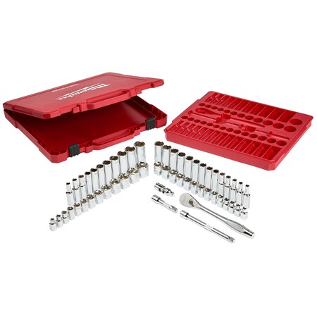 Milwaukee 3/8 in. Drive SAE/Metric Ratchet and Socket Mechanics Tool Set (56-Piece)